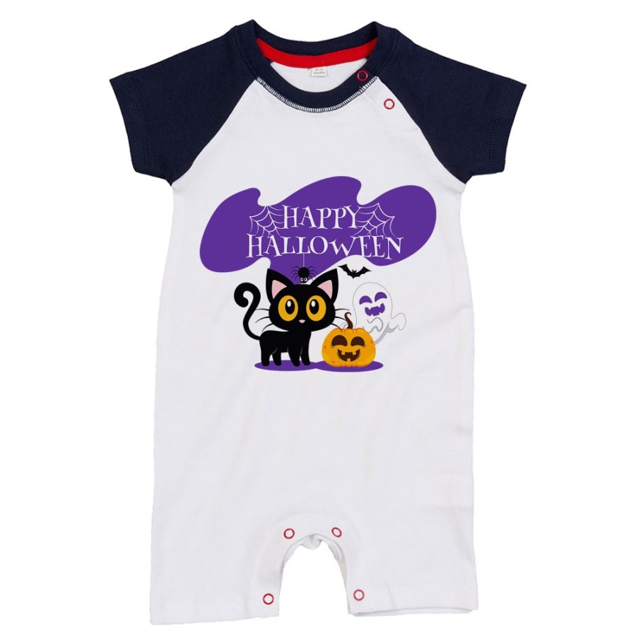 Pagliaccetto neonato happy halloween con gattino zucca e fantasmino Halloween