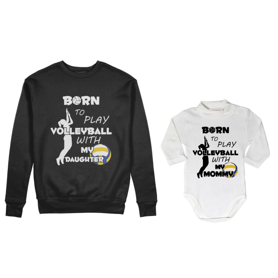 Coordinato felpe o body lupetto madre figlio born to play volleyball whith my son my daughter Per la mamma