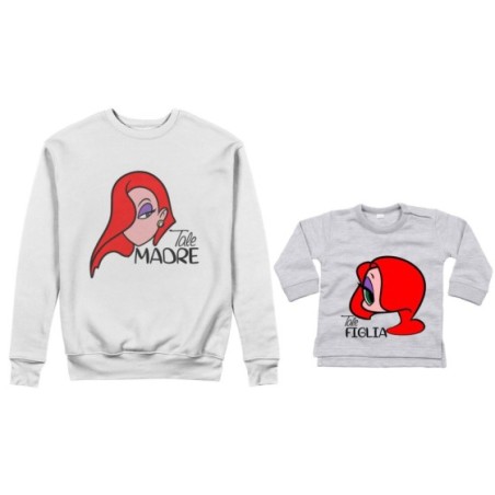 Coordinato felpe o body lupetto neonata madre figlia tale madre jessica rabbit tale figlia jessica rabbit Per la mamma