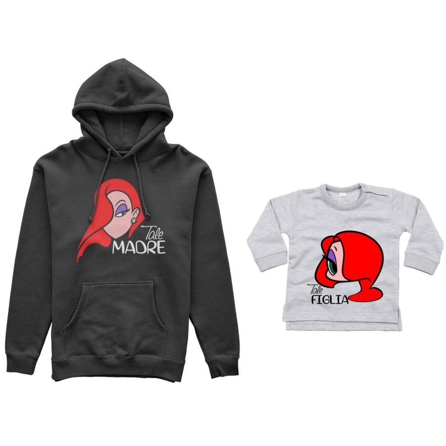 Coordinato felpe o body lupetto neonata madre figlia tale madre jessica rabbit tale figlia jessica rabbit Per la mamma