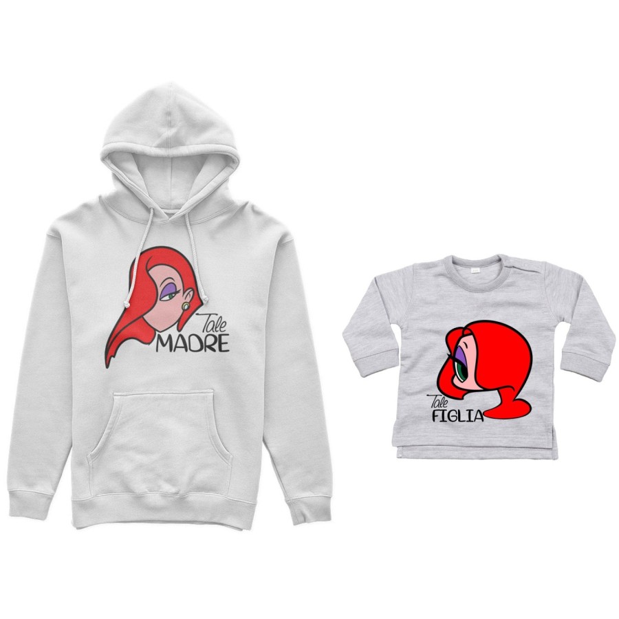 Coordinato felpe o body lupetto neonata madre figlia tale madre jessica rabbit tale figlia jessica rabbit Per la mamma
