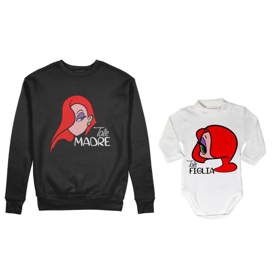 Coordinato felpe o body lupetto neonata madre figlia tale madre jessica rabbit tale figlia jessica rabbit Per la mamma