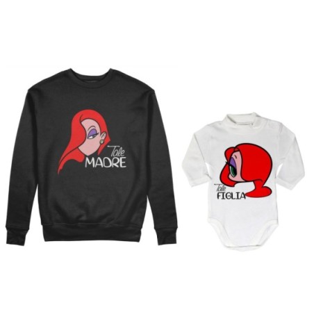 Coordinato felpe o body lupetto neonata madre figlia tale madre jessica rabbit tale figlia jessica rabbit Per la mamma