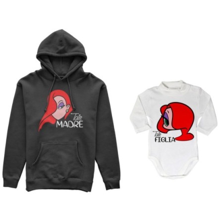 Coordinato felpe o body lupetto neonata madre figlia tale madre jessica rabbit tale figlia jessica rabbit Per la mamma