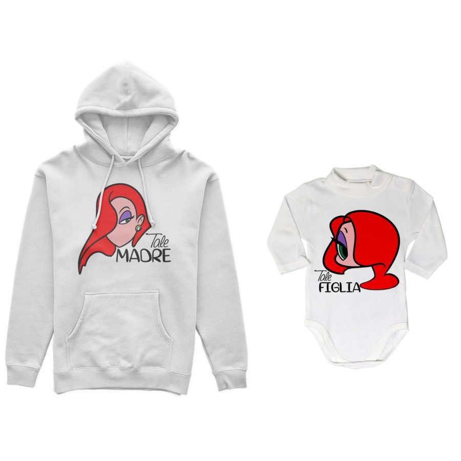 Coordinato felpe o body lupetto neonata madre figlia tale madre jessica rabbit tale figlia jessica rabbit Per la mamma