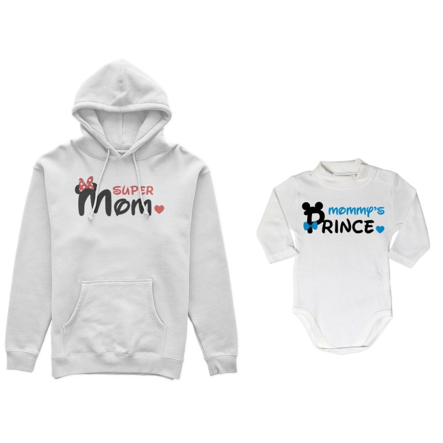 Coordinato felpe o body lupetto neonato madre figlio super mom mickey Per la mamma