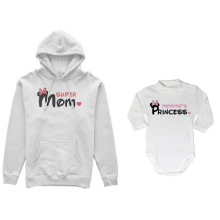 Coordinato felpe o body lupetto neonato madre figlio super mom mickey Per la mamma