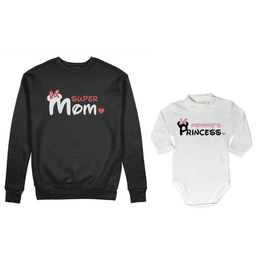 Coordinato felpe o body lupetto neonato madre figlio super mom mickey Per la mamma