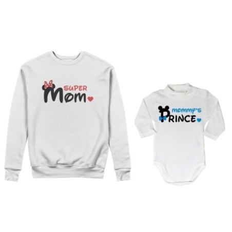 Coordinato felpe o body lupetto neonato madre figlio super mom mickey Per la mamma