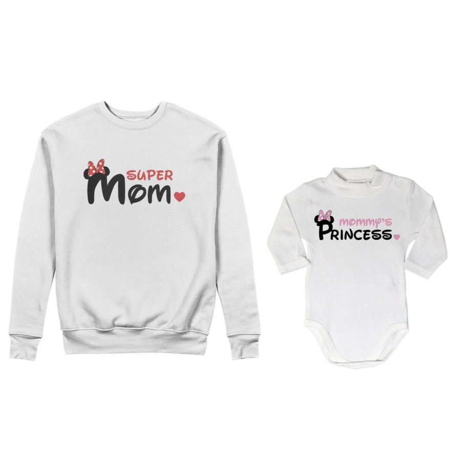 Coordinato felpe o body lupetto neonato madre figlio super mom mickey Per la mamma