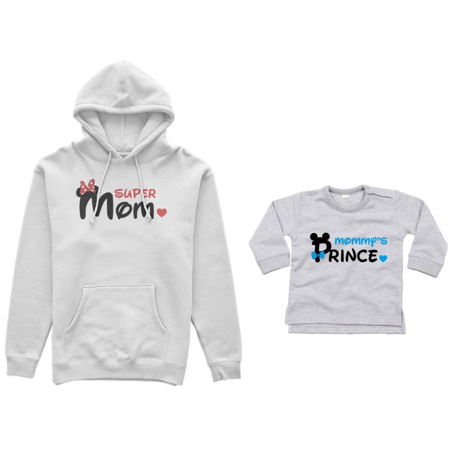 Coordinato felpe o body lupetto neonato madre figlio super mom mickey Per la mamma