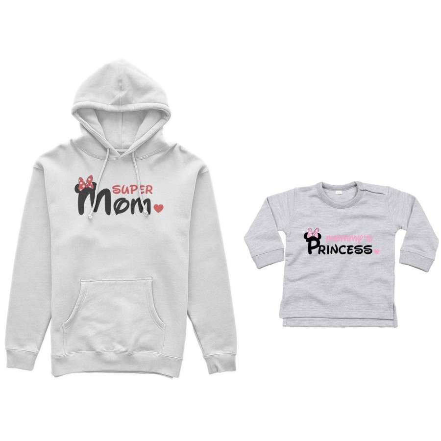 Coordinato felpe o body lupetto neonato madre figlio super mom mickey Per la mamma