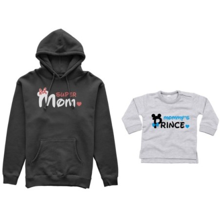 Coordinato felpe o body lupetto neonato madre figlio super mom mickey Per la mamma