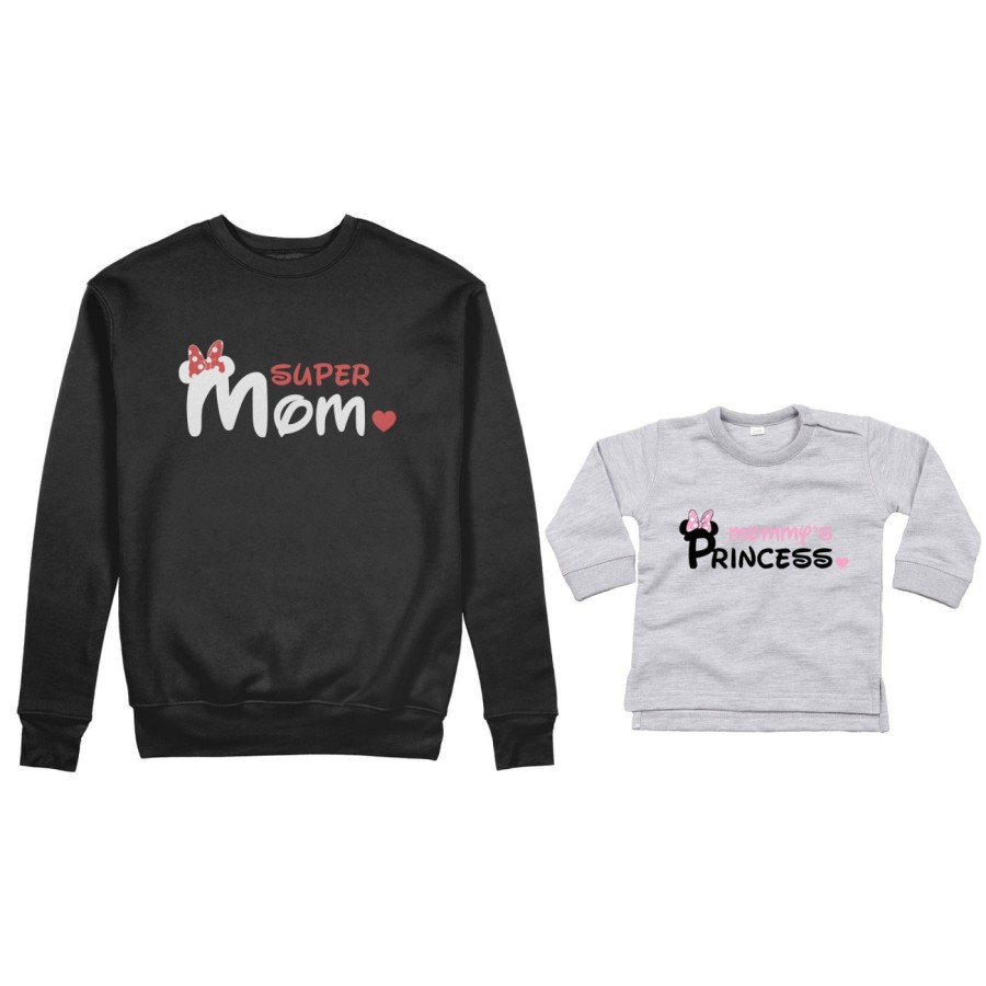 Coordinato felpe o body lupetto neonato madre figlio super mom mickey Per la mamma