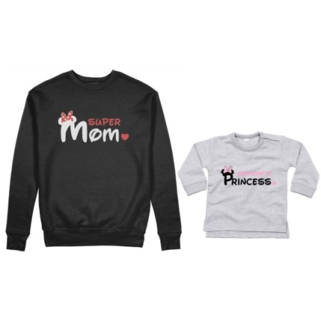 Coordinato felpe o body lupetto neonato madre figlio super mom mickey Per la mamma