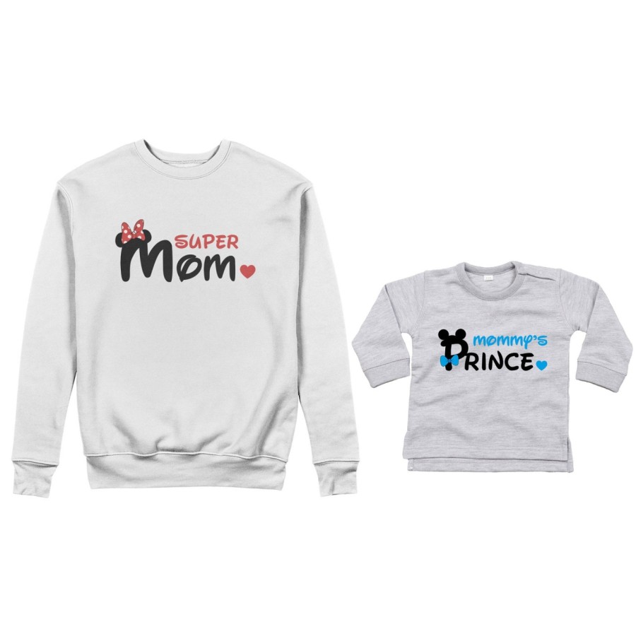 Coordinato felpe o body lupetto neonato madre figlio super mom mickey Per la mamma