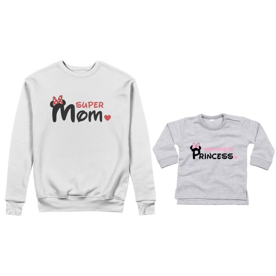 Coordinato felpe o body lupetto neonato madre figlio super mom mickey Per la mamma