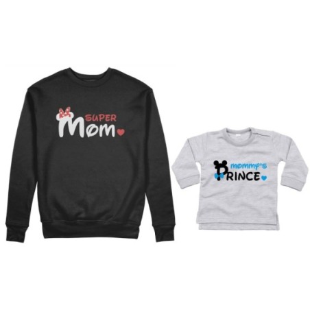 Coordinato felpe o body lupetto neonato madre figlio super mom mickey Per la mamma