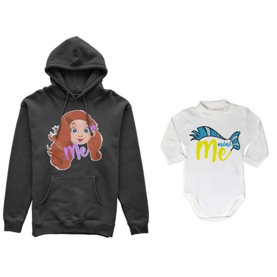 Coordinato felpe o body lupetto neonato madre figlio me ariel mini flounder Per la mamma