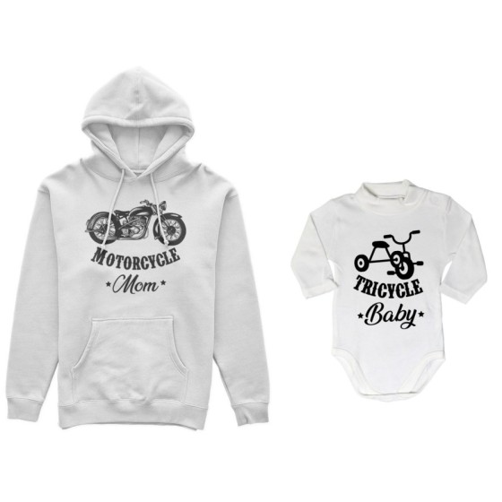 Coordinato felpe o body lupetto neonato madre figlio motorcycle mom tricycle baby Per la mamma