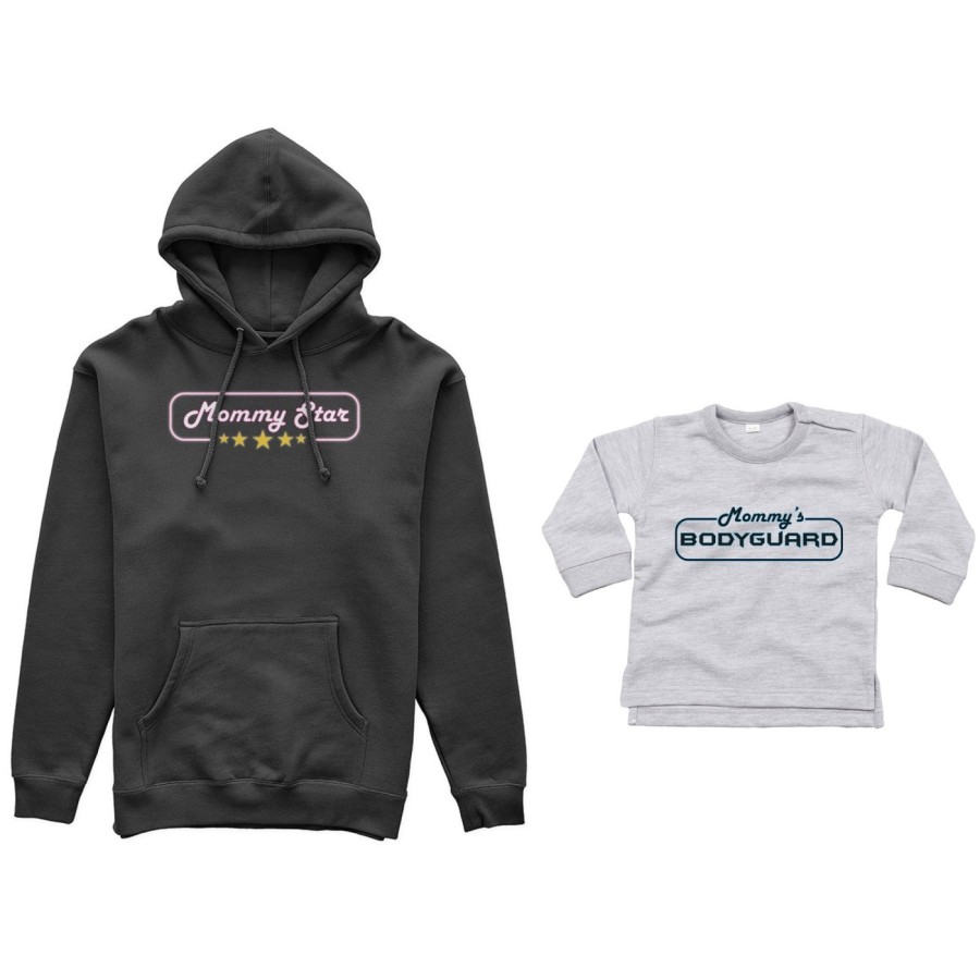 Coordinato felpe o body lupetto neonato madre figlio mommy star mommy's bodyguard Per la mamma