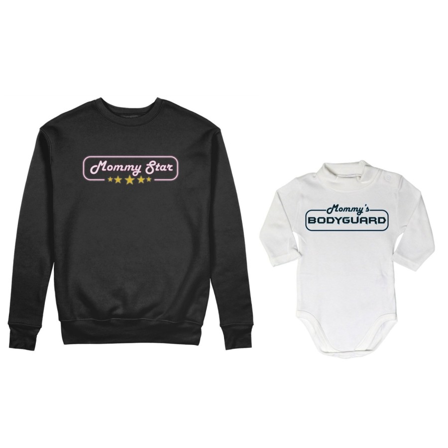 Coordinato felpe o body lupetto neonato madre figlio mommy star mommy's bodyguard Per la mamma