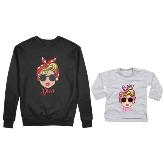 Coordinato felpe o body lupetto neonata madre figlia marilyn diva little marilyn diva Per la mamma