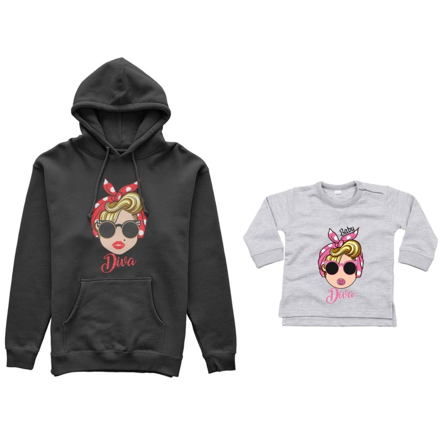 Coordinato felpe o body lupetto neonata madre figlia marilyn diva little marilyn diva Per la mamma