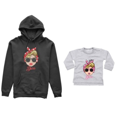Coordinato felpe o body lupetto neonata madre figlia marilyn diva little marilyn diva Per la mamma