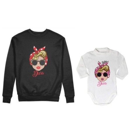 Coordinato felpe o body lupetto neonata madre figlia marilyn diva little marilyn diva Per la mamma