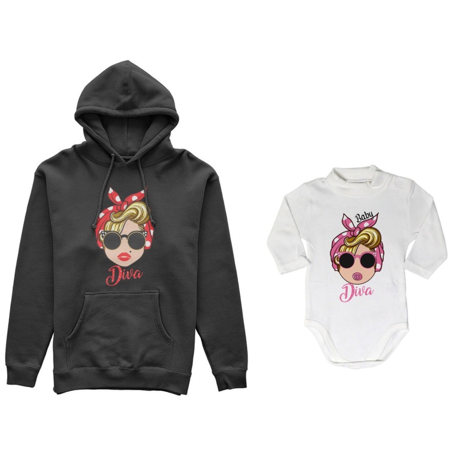 Coordinato felpe o body lupetto neonata madre figlia marilyn diva little marilyn diva Per la mamma