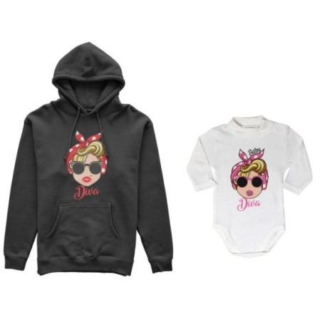 Coordinato felpe o body lupetto neonata madre figlia marilyn diva little marilyn diva Per la mamma