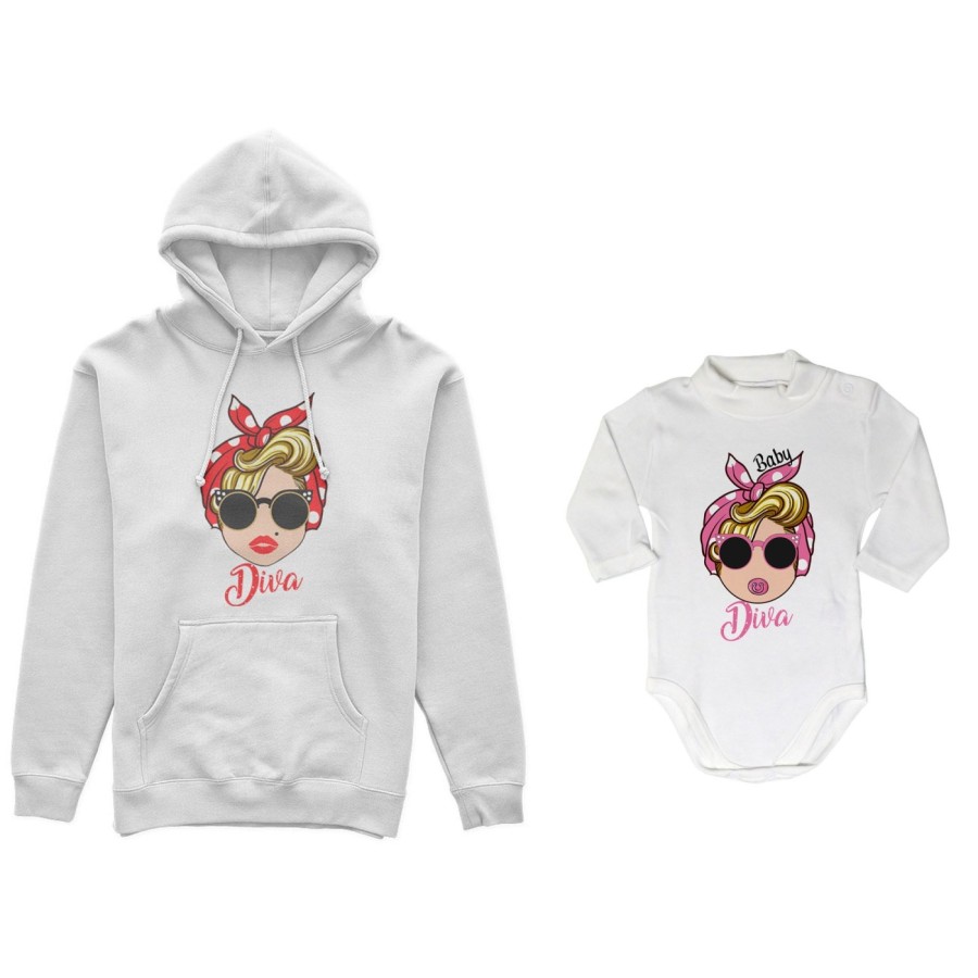 Coordinato felpe o body lupetto neonata madre figlia marilyn diva little marilyn diva Per la mamma