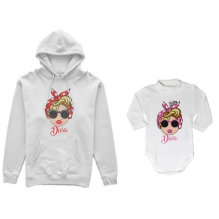 Coordinato felpe o body lupetto neonata madre figlia marilyn diva little marilyn diva Per la mamma