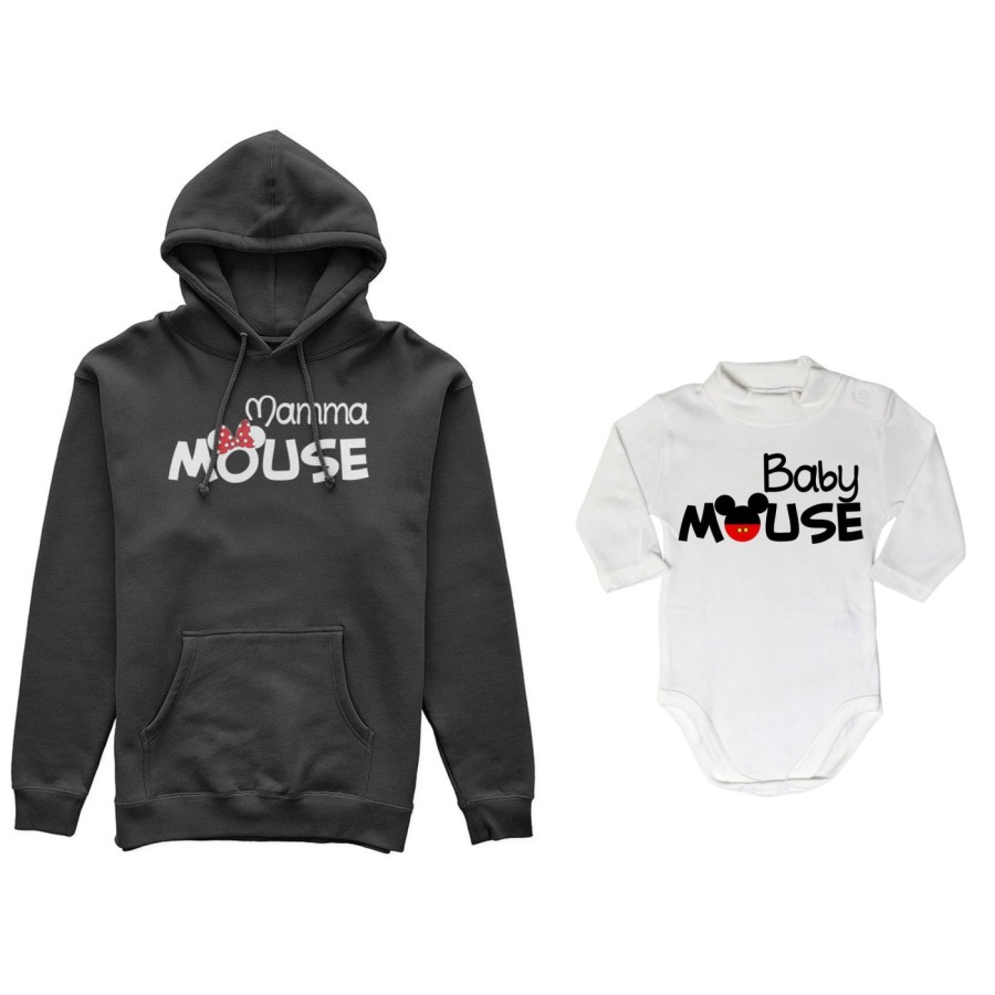 Coordinato felpe o body lupetto neonato madre figlio mamma minnie mouse baby mouse Per la mamma
