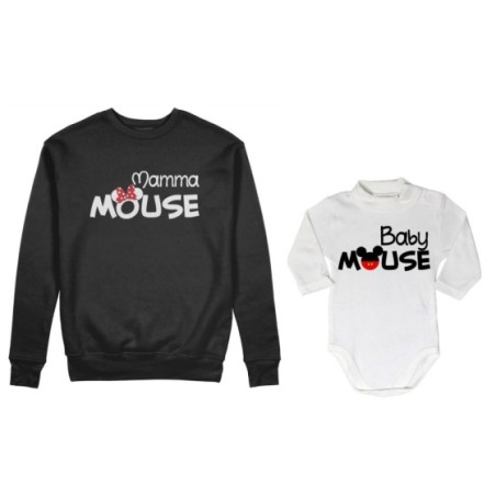 Coordinato felpe o body lupetto neonato madre figlio mamma minnie mouse baby mouse Per la mamma