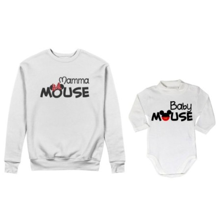 Coordinato felpe o body lupetto neonato madre figlio mamma minnie mouse baby mouse Per la mamma