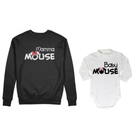 Coordinato felpe o body lupetto neonata madre figlia mamma minnie mouse baby minnie mouse Per la mamma