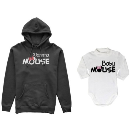 Coordinato felpe o body lupetto neonata madre figlia mamma minnie mouse baby minnie mouse Per la mamma