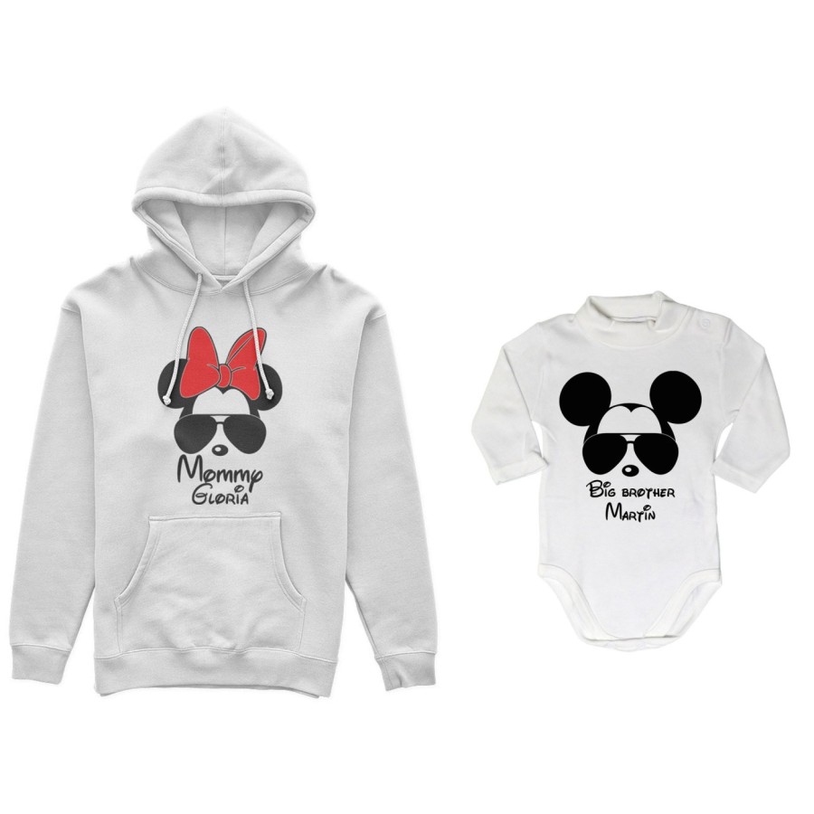 Coordinato felpe o body lupetto madre figlio personalizzato mommy minnie little brother mickey Per la mamma