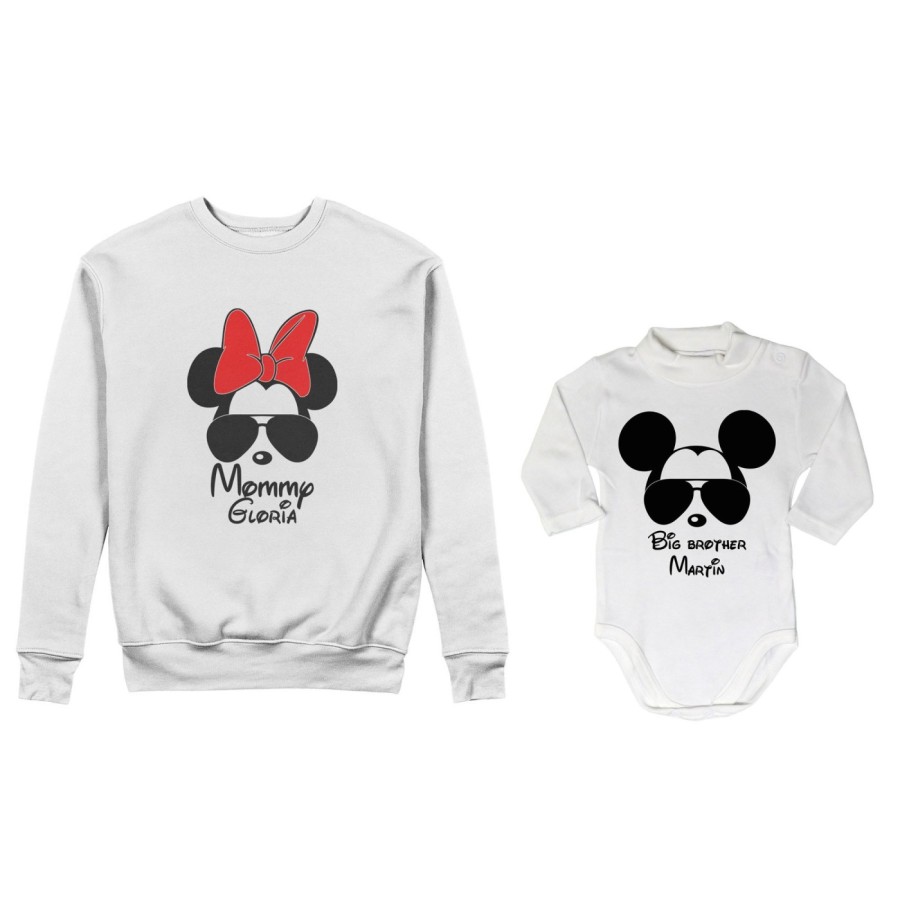 Coordinato felpe o body lupetto madre figlio personalizzato mommy minnie little brother mickey Per la mamma