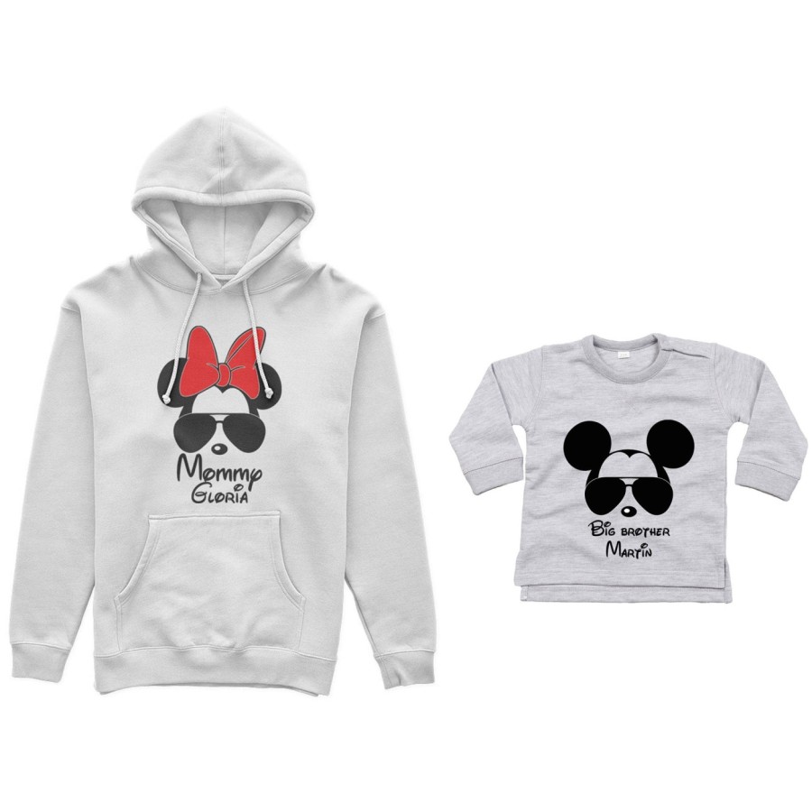Coordinato felpe o body lupetto madre figlio personalizzato mommy minnie little brother mickey Per la mamma