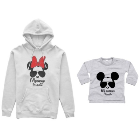 Coordinato felpe o body lupetto madre figlio personalizzato mommy minnie little brother mickey Per la mamma