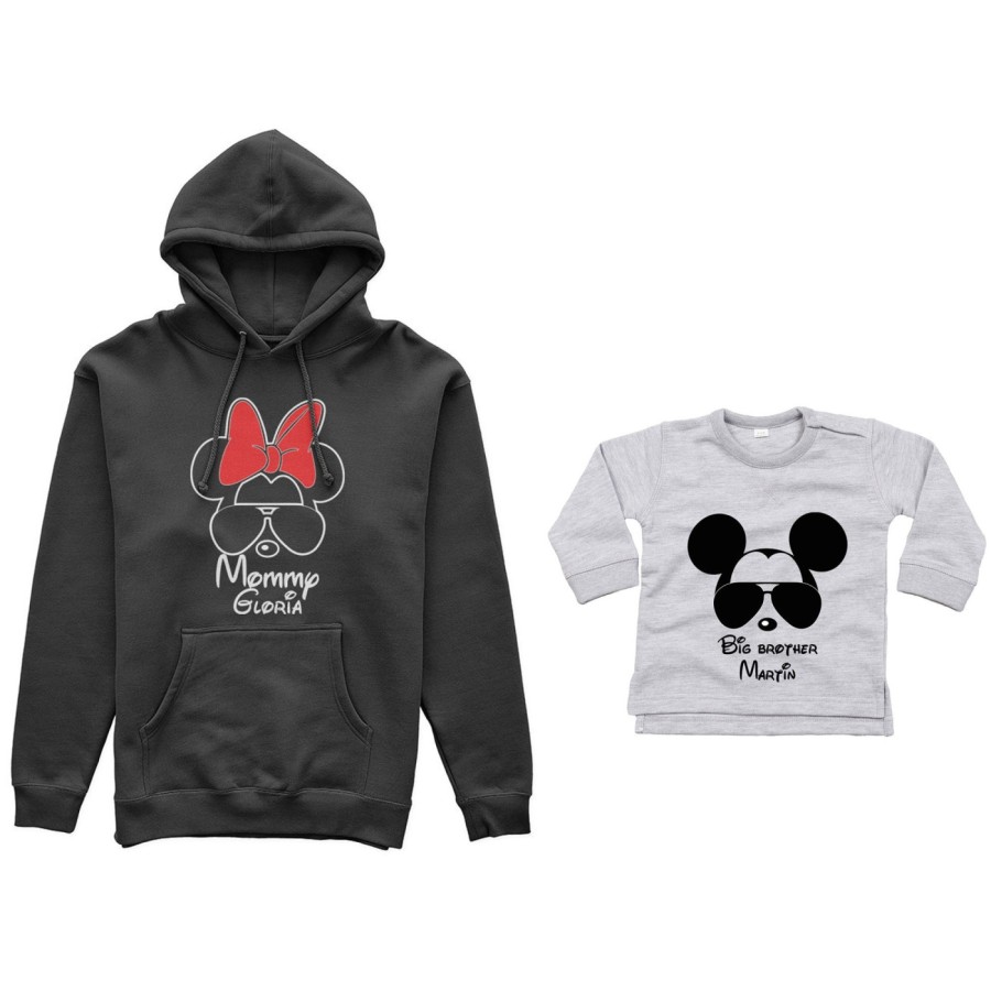 Coordinato felpe o body lupetto madre figlio personalizzato mommy minnie little brother mickey Per la mamma