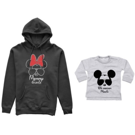 Coordinato felpe o body lupetto madre figlio personalizzato mommy minnie little brother mickey Per la mamma