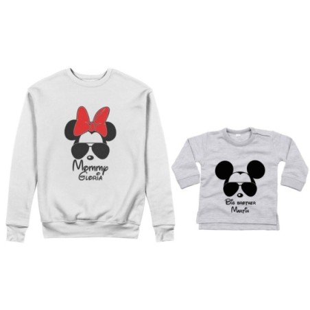 Coordinato felpe o body lupetto madre figlio personalizzato mommy minnie little brother mickey Per la mamma