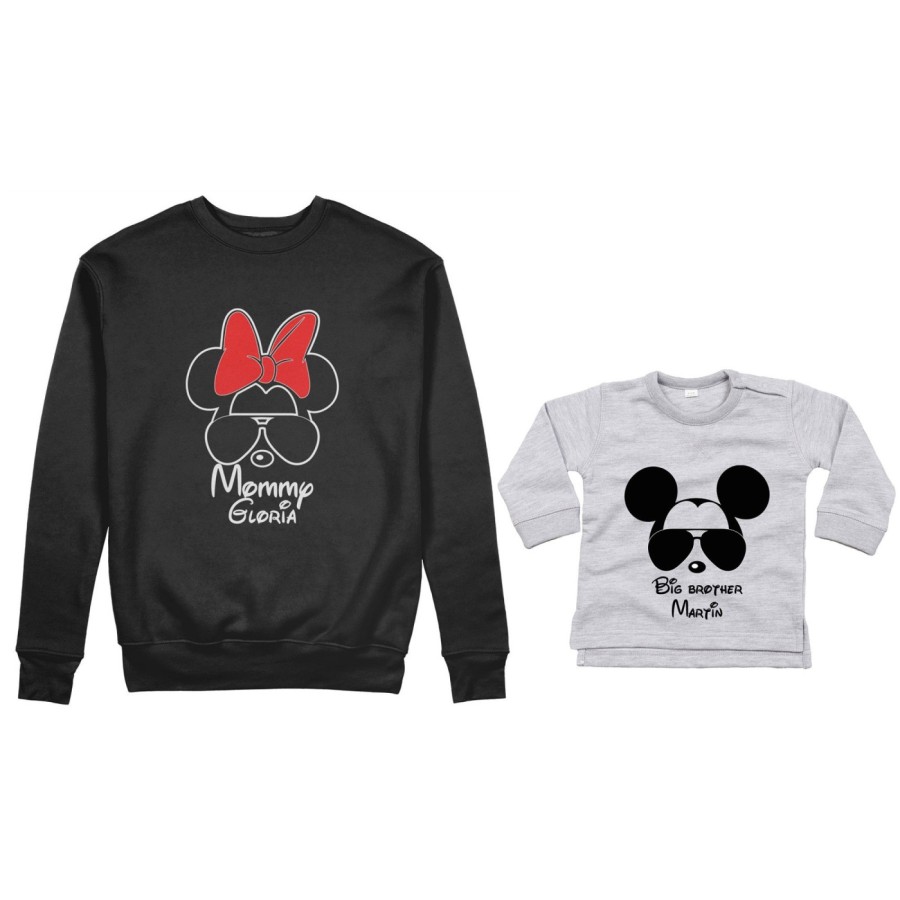 Coordinato felpe o body lupetto madre figlio personalizzato mommy minnie little brother mickey Per la mamma