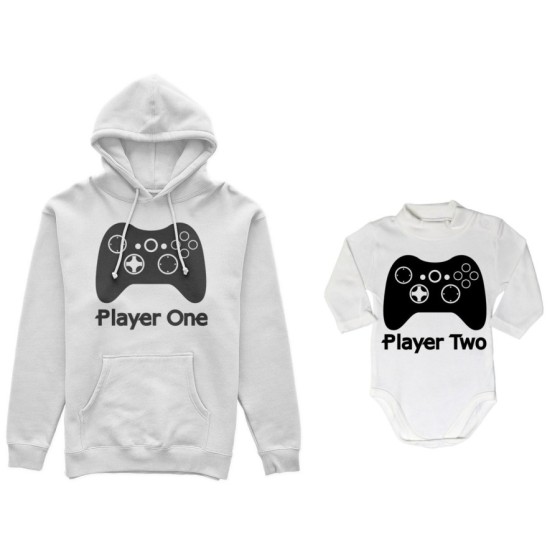 Coordinato felpe o body lupetto neonato madre figlio player one player two xbox Per la mamma