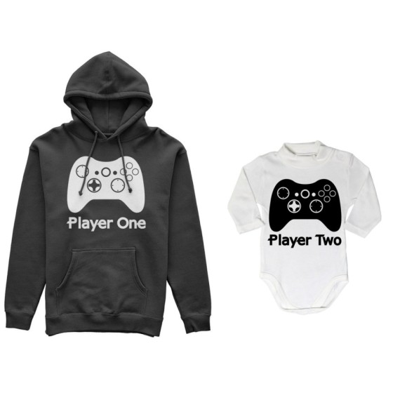 Coordinato felpe o body lupetto neonato madre figlio player one player two xbox Per la mamma 2