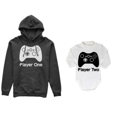 Coordinato felpe o body lupetto neonato madre figlio player one player two xbox Per la mamma
